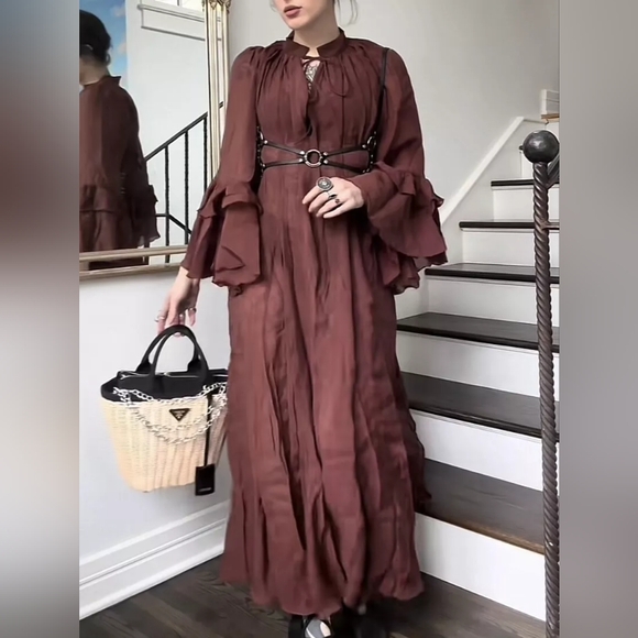 H&M Dresses & Skirts - H&m flounced Maxi dress h&m edition ruffled dark red-brown.